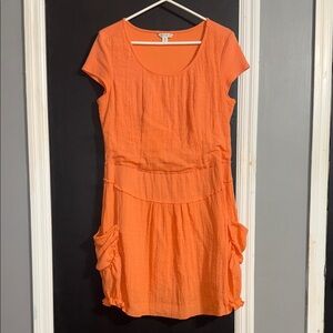 Spanner Y2K Orange Coral Artsy Lagenlook Pocket Bubble Lined Dress Sz: 8
